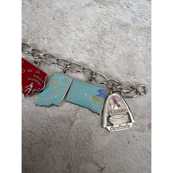 Sterling Silver Midwest States Travel Enamel Charm Bracelet - Picture 4 of 7